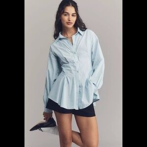 Anthropologie Maeve Long-Sleeve Waisted Buttondown Shirt